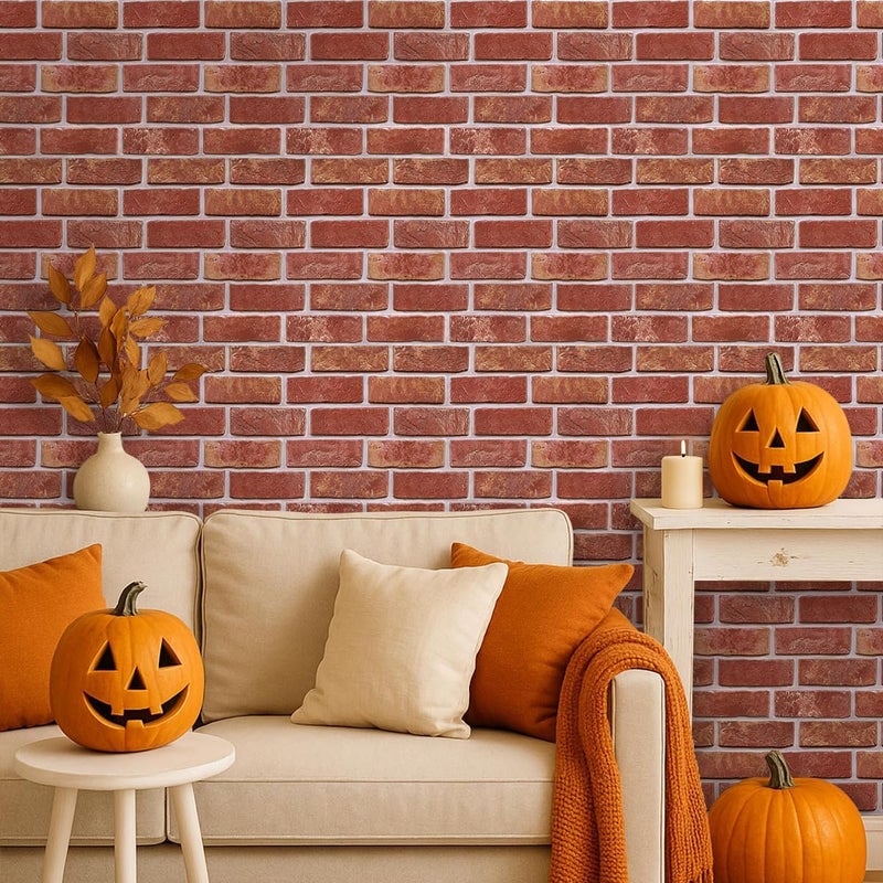 COMSTICKC 3D Red Brick Peel and Stick Wall Panels,10 Pcs of 12"X12",Small Size, Thin PVC 3D Fake Brick Self Adhesive Wall Covering Faux Brick Backsplash Interior Decor - Image 2
